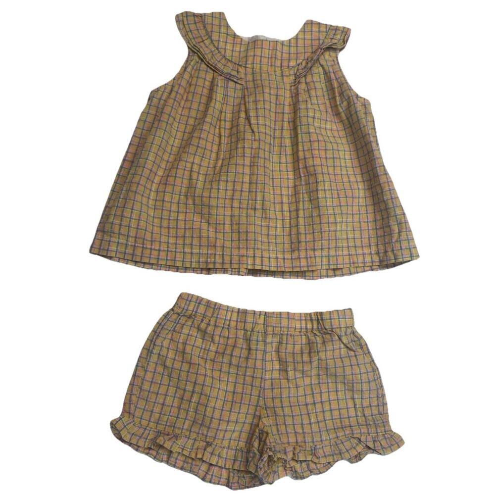 Girls Plaid Top & Ruffle Shorts Set Size 6Y Boutique Cotton Maison Me